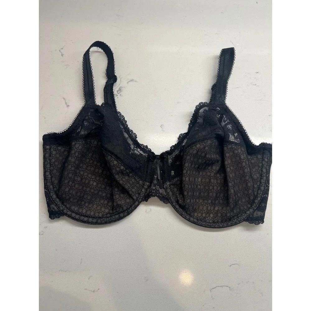 Wacoal‎ Retro Chic Full Figure Underwire Bra Black Lace 851212 US 32G